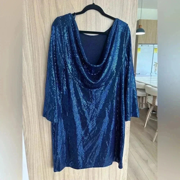 JM studio by John Meyer size 12 navy blue sequin festive dress elegant like new - Picture 2 of 7